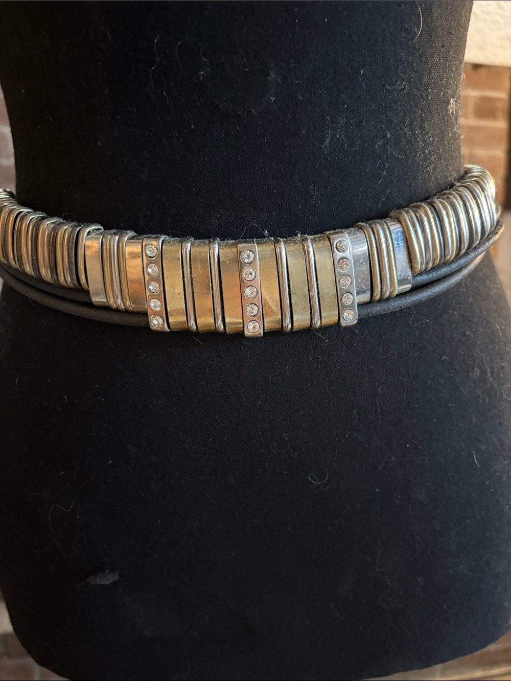 Zara Two-Tone Metal Disc Belt with Rhinestone Accents